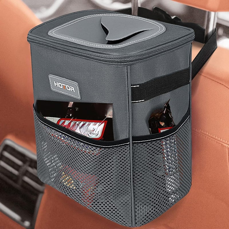 HOTOR Car Trash Can, Multifunctional Car Accessory for Interior Car Stuff Storage with Compact Design, Waterproof Car Organizer and Storage with Adjustable Straps, Magnetic Snaps, 2 Gallons, Gray - Image 1