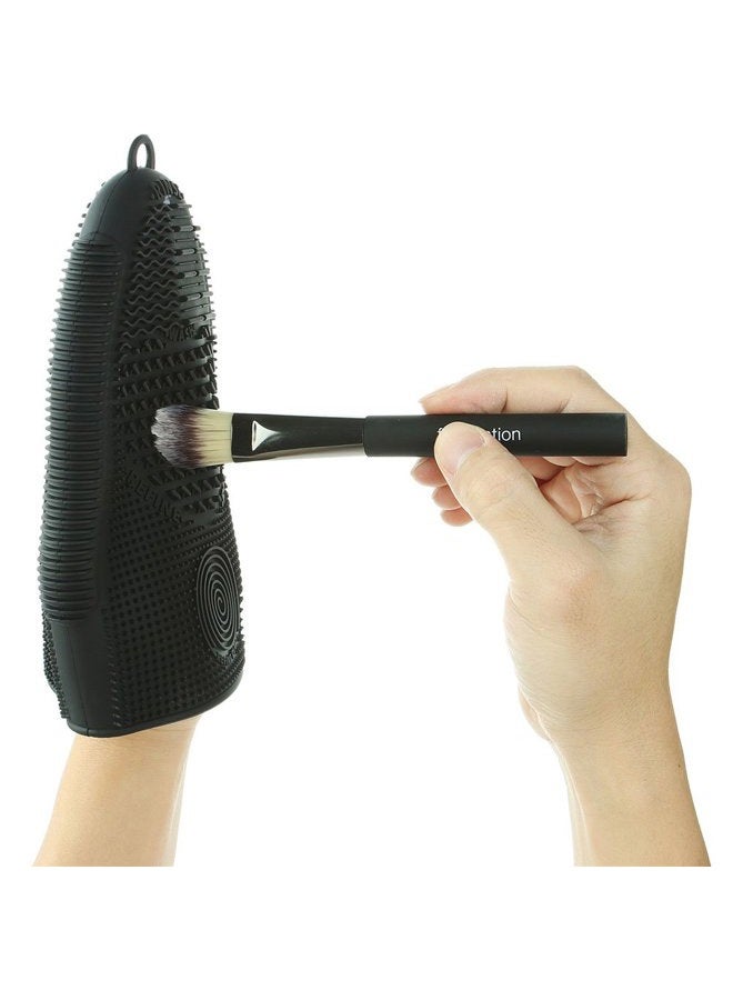 ScivoKaval Makeup Brush Cleaner Mat Mitt Glove Silicone Cosmetic Cleaning Scrubber Tool for Face Brushes and Eye Brush Washing Pad Black - Image 4
