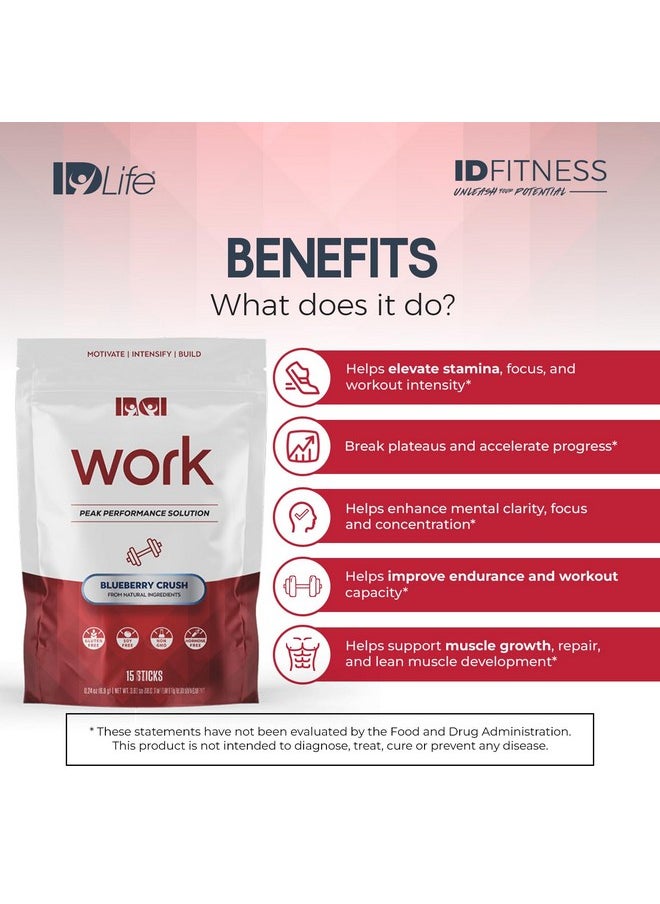 Health & Household - Idlife | Idfitness: Work - Peak Performance Solution, Revolutionary Pre-Workout Powder To Amplify Effort, Motivation, Stamina, And Focus. Patented Ingredients For Unparalleled Gains - 15 Sticks - Image 1