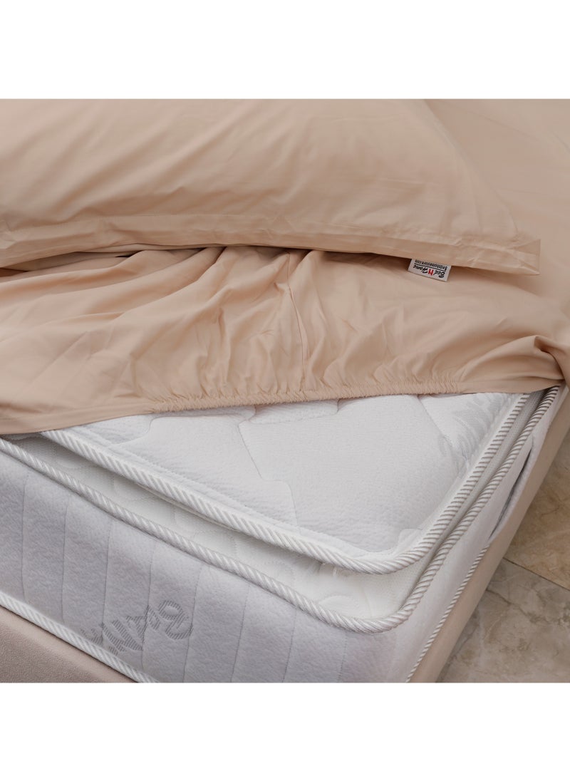 BedNHome Fitted Bed Sheet Set, 100% Egyptian Cotton, 250Tc,  Tan ,2Pillowcases. 160X200Cm  - Image 3