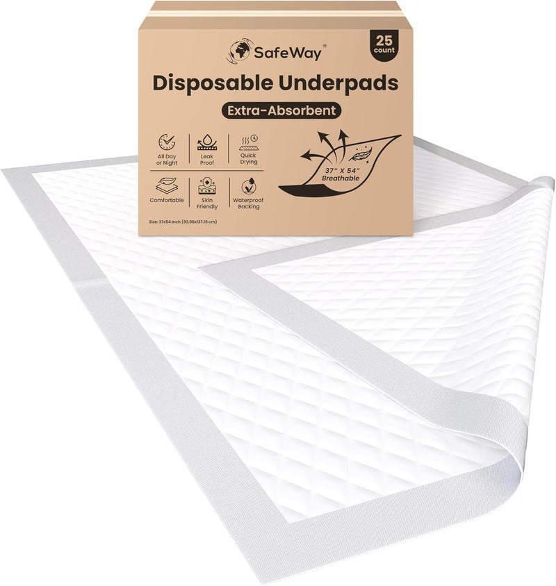 SAFEWAY SafeWay 37 x 54 Underpads - Premium Disposable Waterproof Bed Pads for Adults, Medical-Grade Incontinence Protection, Hypoallergenic, Ultra Absorbent, Overnight Use, Triple Coverage Supp 400 Lbs 25 Ct 