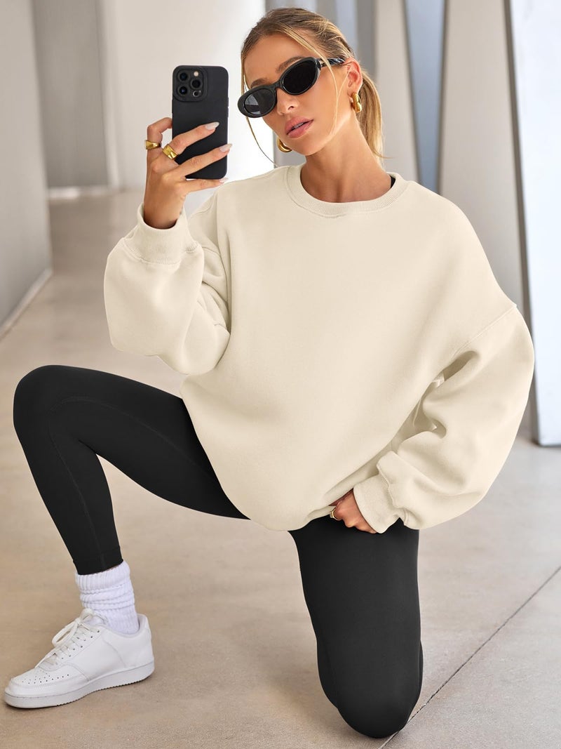 EFAN Womens Sweatshirts Hoodies Oversized Sweaters Crewneck Fleece Casual Tops Basic Comfy Fall Fashion Clothes 2026 Plus Size Maternity Workout Lounge Wear Winter Outfits Apricot M - Image 2