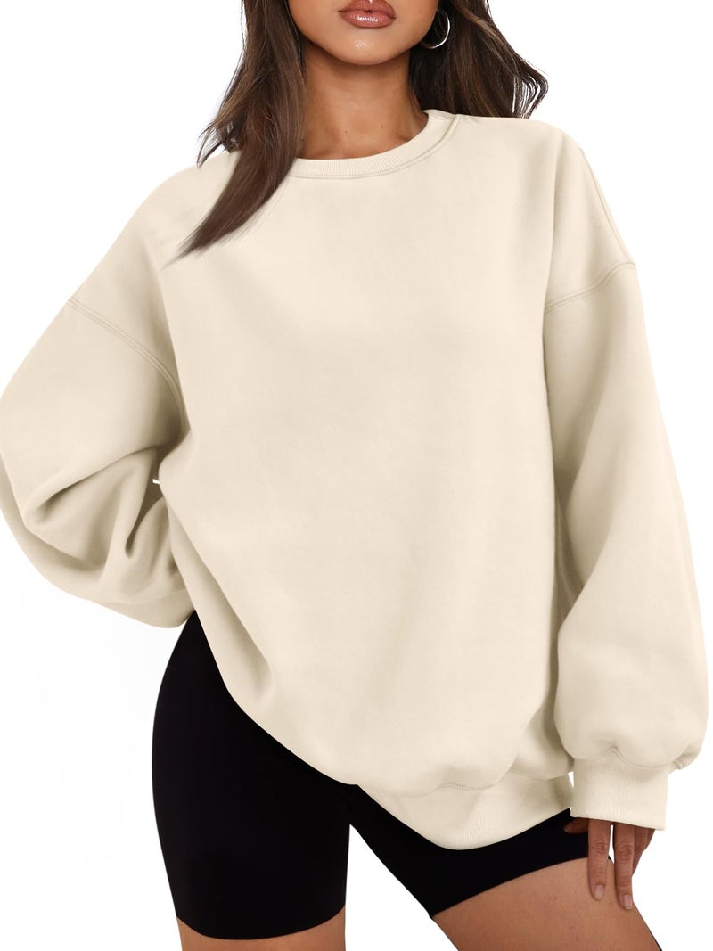 EFAN Womens Sweatshirts Hoodies Oversized Sweaters Crewneck Fleece Casual Tops Basic Comfy Fall Fashion Clothes 2026 Plus Size Maternity Workout Lounge Wear Winter Outfits Apricot M - Image 1