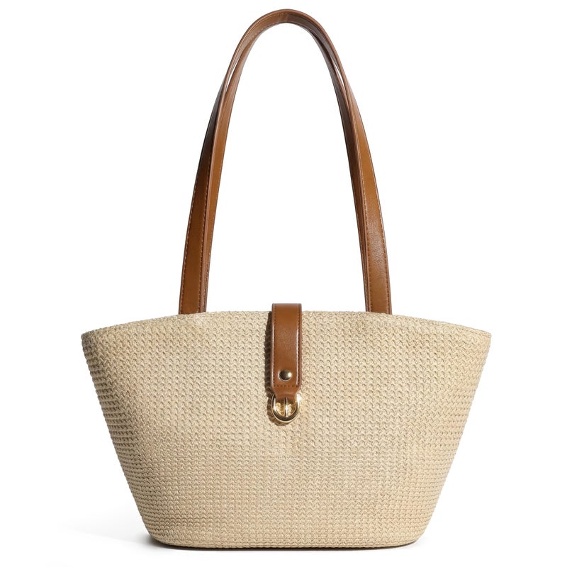 CHUNLI Straw Tote Bag for Women, Woven Raffia Straw Purse, Boho Beach Bag with PU Handle, Summer Vacation Resort Shoulder Bag - Image 1