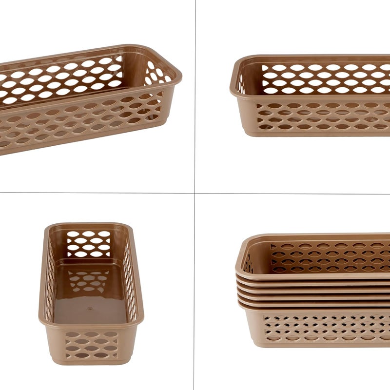 RATAN PLASTICWARE Diana Tray Rectangular-Narrow (Pack of 6) Plastic Storage for Desk Basket/Organizers for Stationery, Jewellery, Tools,Kitchen, Office-Lt Brown - Image 5