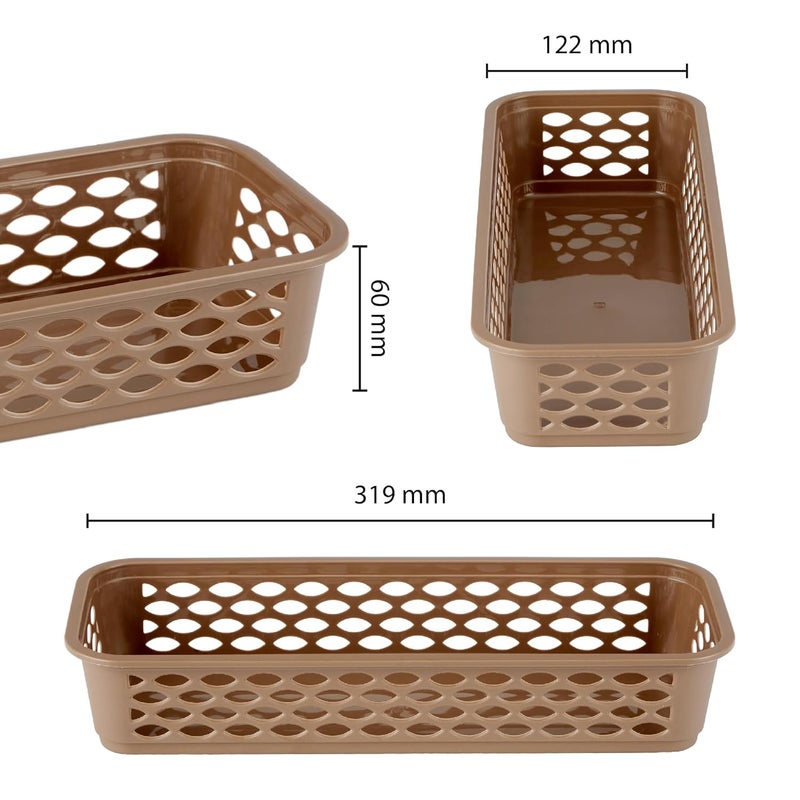 RATAN PLASTICWARE Diana Tray Rectangular-Narrow (Pack of 6) Plastic Storage for Desk Basket/Organizers for Stationery, Jewellery, Tools,Kitchen, Office-Lt Brown - Image 3