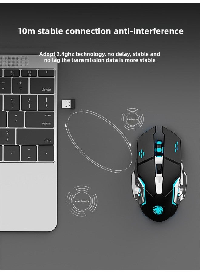 Forerunner Wireless Mouse High Color Value Bluetooth Mechanical Mute Rechargeable Laptop Game E-Sports Office-Color:Metallic Silver-charging Upgrade + Pad-Interface:Official Standard - Image 5