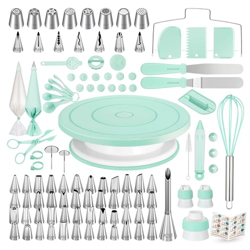 Kootek 158PCs Cake Decorating Kit Baking Supplies Tools Includes Cake Stand Turntable 64 Icing Piping Tips Set 2 Frosting Spatulas 3 Scrapers 502 Pastry Bags Coupler Video Tutorial Booklet - Image 1