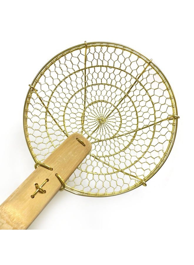 SUNRISE 5" & 7" Set Round Brass Spider Strainer Sets with Bamboo Handles - Image 2