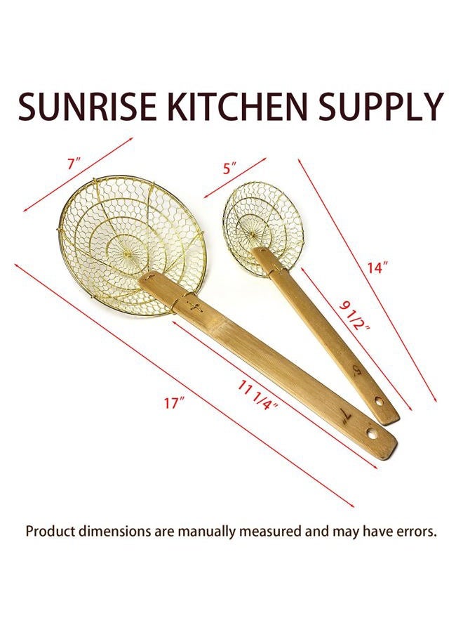 SUNRISE 5" & 7" Set Round Brass Spider Strainer Sets with Bamboo Handles - Image 5
