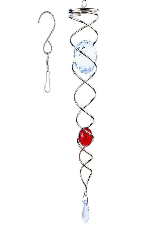 Prefdo 12 inch Gazing Ball Spiral Tail, Prefdo Stainless Steel Wind Spinner Stabilizer with 2 Glass Balls Prism and Hanging Swivel Hook for Outdoor Yard Garden Decoration(Red) - Image 1