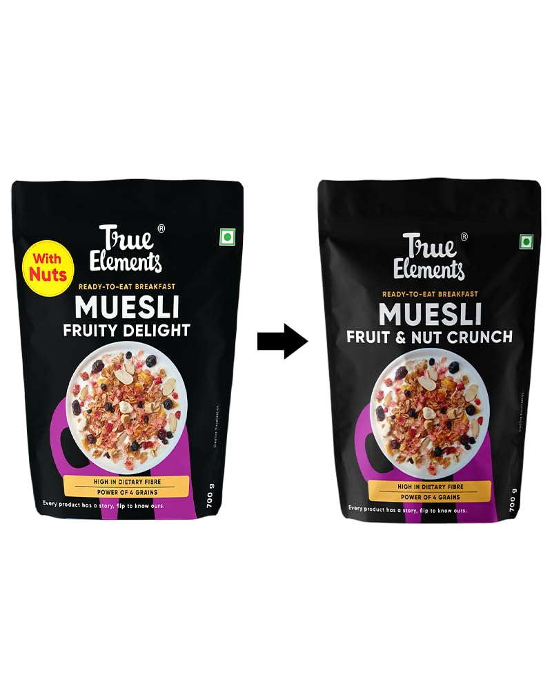 True Elements موسلي فواكه ومكسرات من ترو إليمنتس 700 جرام - 100% حبوب كاملة | مصنوع من 17% دُخن | غني بالألياف والبروتين | حبوب الإفطار | غذاء للحمية - Image 3