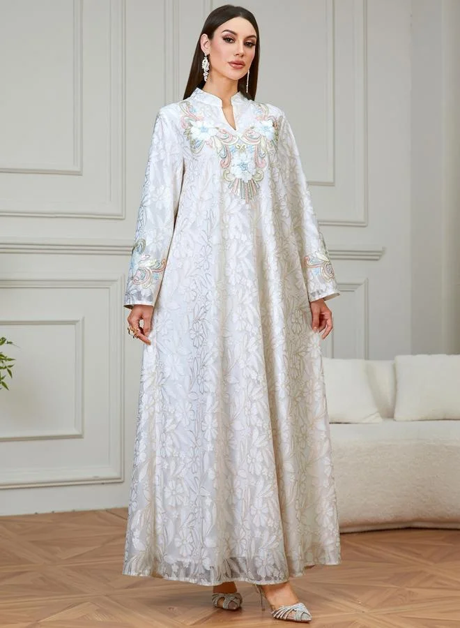 Take Two Beige Floral Embroidered A-Line Jalabiya