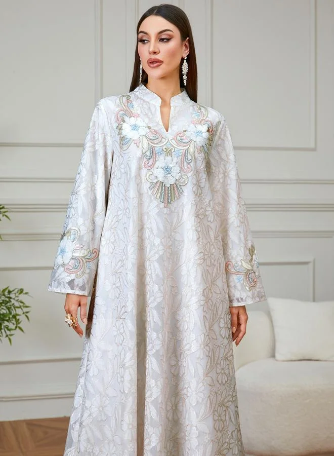 Take Two Beige Floral Embroidered A-Line Jalabiya