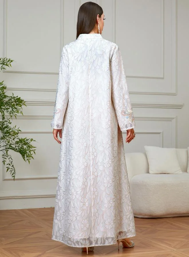 Take Two Beige Floral Embroidered A-Line Jalabiya