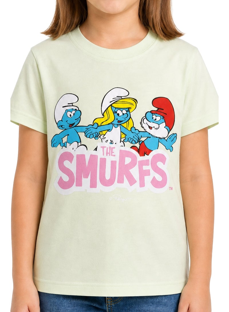 Trucare The Smurfs Family Character Graphic T-Shirt for Girls | Logo Print Casual Crew Neck Tee - Image 4