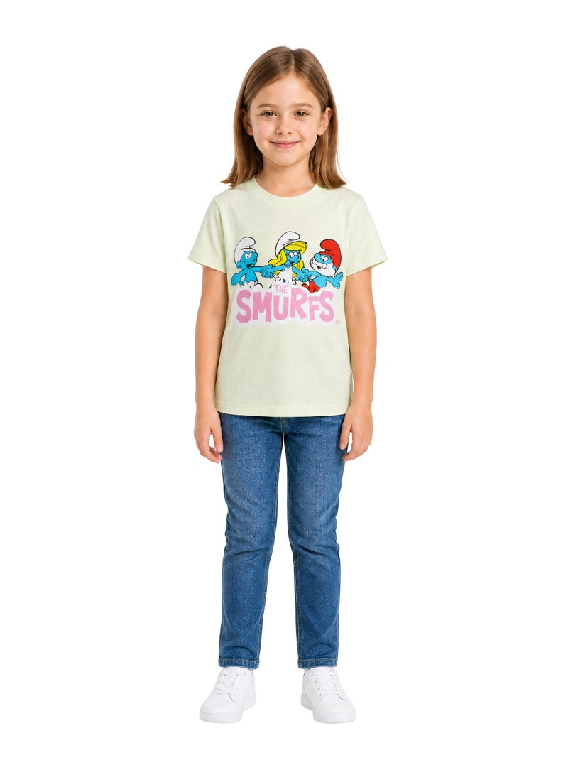 Trucare The Smurfs Family Character Graphic T-Shirt for Girls | Logo Print Casual Crew Neck Tee - Image 3