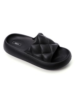 DejaVu Quilted Slip On Black Rubber Sliding Cloud Slippers  - Image 1