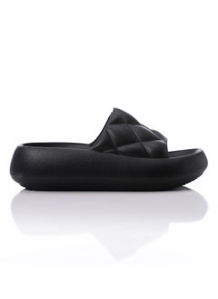 DejaVu Quilted Slip On Black Rubber Sliding Cloud Slippers  - Image 2