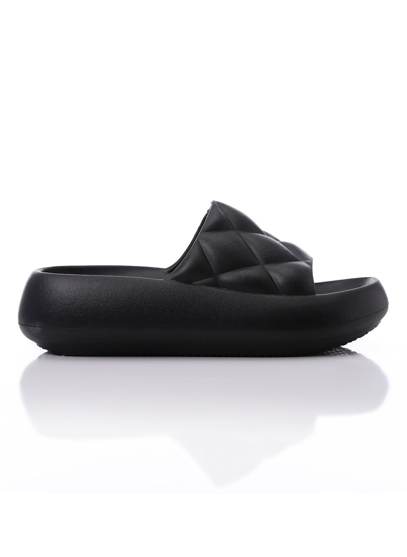 DejaVu Quilted Slip On Black Rubber Sliding Cloud Slippers  - Image 2