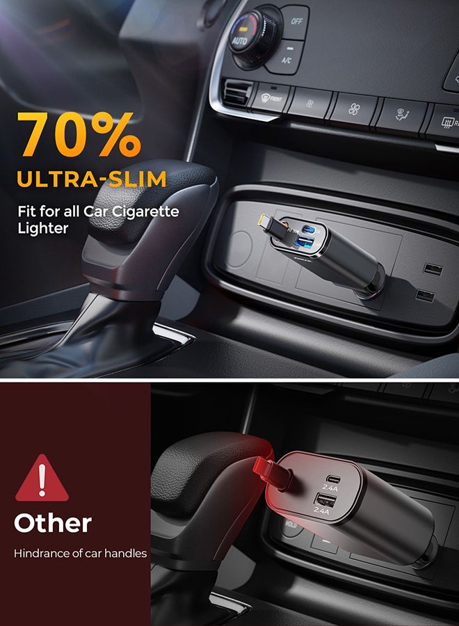 JOYROOM 3-in-1 Retractable Fast Car Charger, 45W Fast Charging (Upgraded 2025) With Long USB-C Cable, Dual Ports PD3.0/PPS,(Fast Charge 85% in 35mins only) 180° Adjustable Head For Tight Places, Ultra-Slim Compact Design, Overheat And Short Circuit Protection – For iPhone 16/15 and below, Samsung 25/24 and below, Huawei, Xiaomi And More - Certified and Safe Dark Grey - Image 5