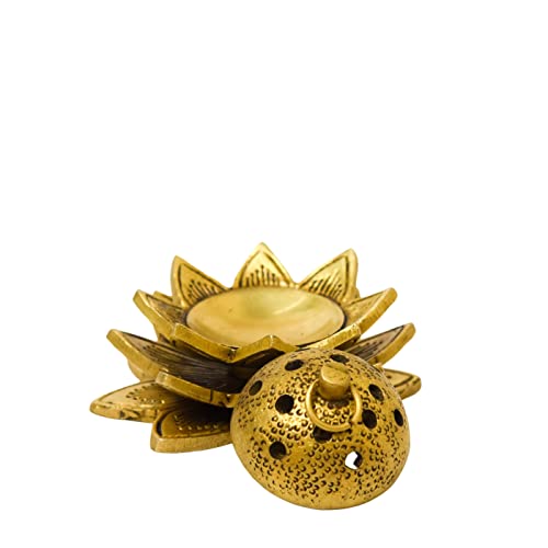 Bhimonee Decor Lotus Brass Agarbatti & Dhoop Holder | Antique Finish | 2.2 Inch - Image 4