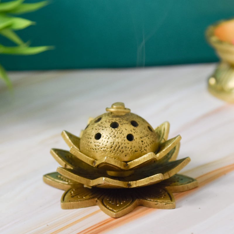 Bhimonee Decor Lotus Brass Agarbatti & Dhoop Holder | Antique Finish | 2.2 Inch - Image 5