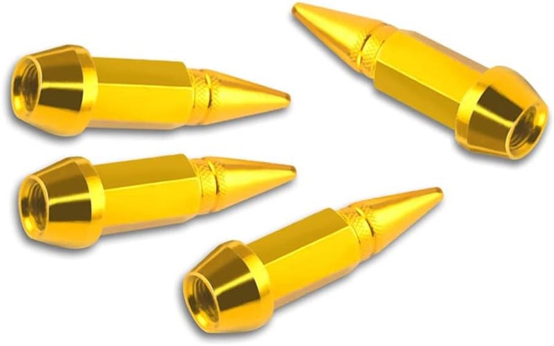 Car Wheel Tire Valve Caps, 4 Pack Spiked Aluminum Valve Stem Caps, Attractive Dustproof Car Accessories, Universal for Most Vehicles (Gold, 45MM) - Image 1