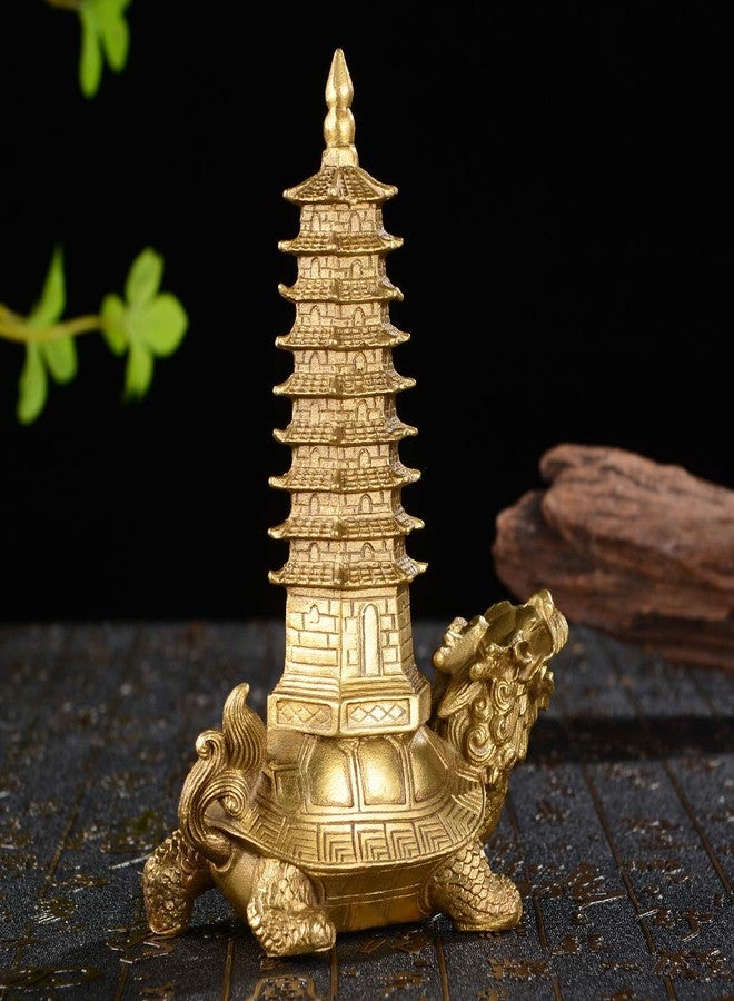 BRASSTAR Brass Feng Shui Statue Dragon Turtle Wenchang Pagoda Home Office Decoration Attract Academic and Career Luck Education Tower Figurine Gift for Collection PTZY051 - Image 4