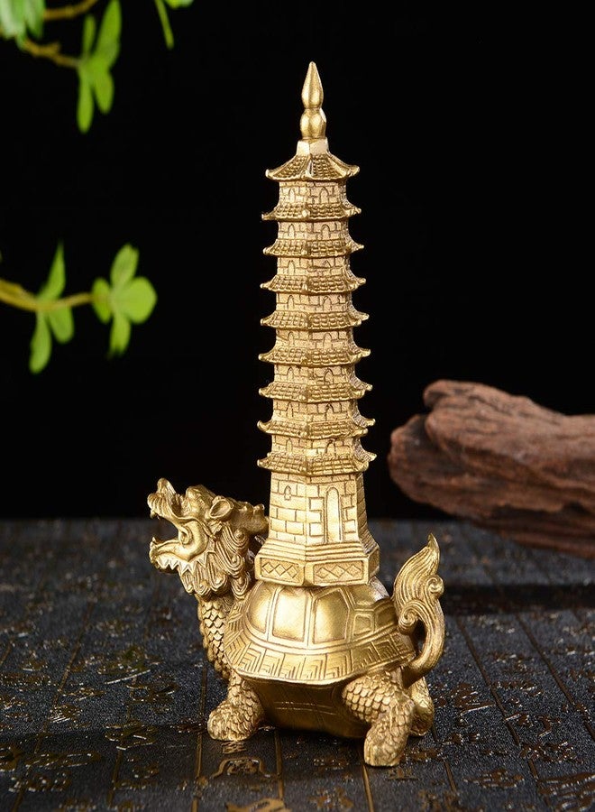 BRASSTAR Brass Feng Shui Statue Dragon Turtle Wenchang Pagoda Home Office Decoration Attract Academic and Career Luck Education Tower Figurine Gift for Collection PTZY051 - Image 3