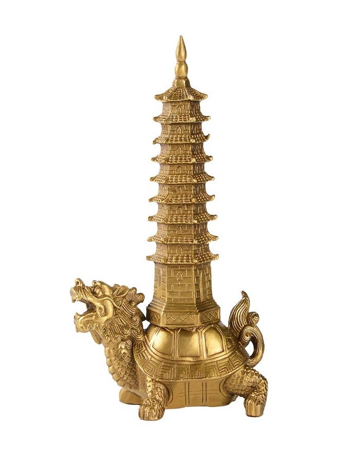 BRASSTAR Brass Feng Shui Statue Dragon Turtle Wenchang Pagoda Home Office Decoration Attract Academic and Career Luck Education Tower Figurine Gift for Collection PTZY051 - Image 1