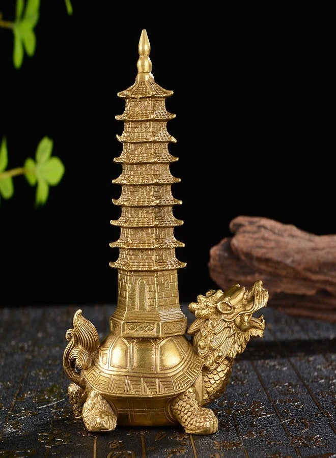 BRASSTAR Brass Feng Shui Statue Dragon Turtle Wenchang Pagoda Home Office Decoration Attract Academic and Career Luck Education Tower Figurine Gift for Collection PTZY051 - Image 5