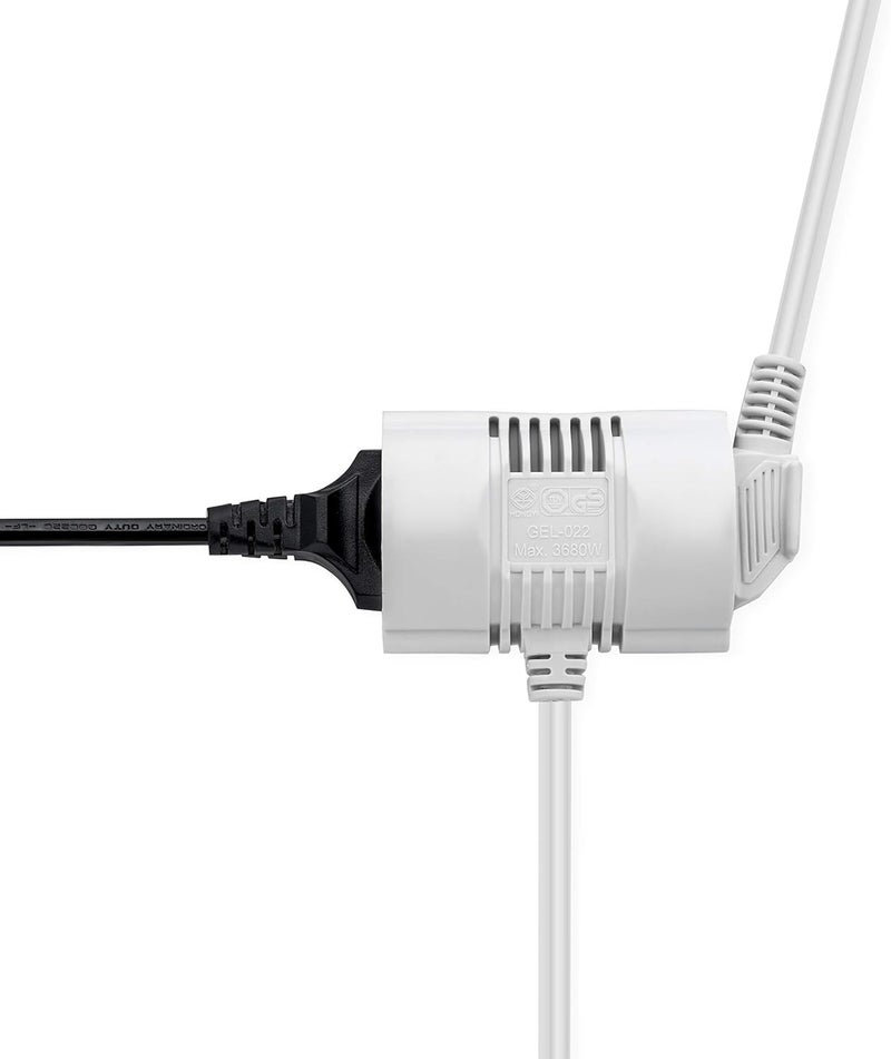 MutecPower 7.5 m Schuko extension cord with 2-way sockets IP20-90° curved EU Schuko cable with grounded plug and 2x grounded couplings - up to 250V 50Hz 16A - 7.5 m white - Image 5