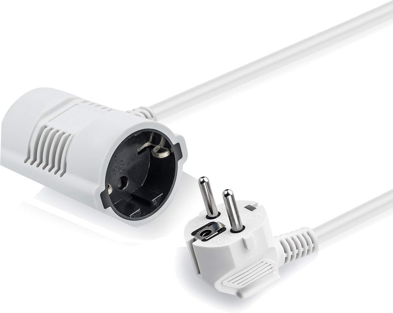 MutecPower 7.5 m Schuko extension cord with 2-way sockets IP20-90° curved EU Schuko cable with grounded plug and 2x grounded couplings - up to 250V 50Hz 16A - 7.5 m white - Image 2
