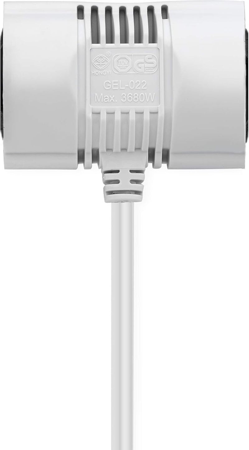 MutecPower 7.5 m Schuko extension cord with 2-way sockets IP20-90° curved EU Schuko cable with grounded plug and 2x grounded couplings - up to 250V 50Hz 16A - 7.5 m white - Image 4