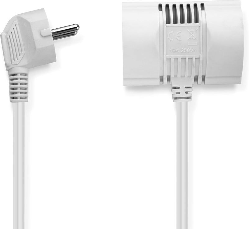 MutecPower 7.5 m Schuko extension cord with 2-way sockets IP20-90° curved EU Schuko cable with grounded plug and 2x grounded couplings - up to 250V 50Hz 16A - 7.5 m white - Image 3