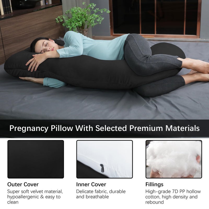 MOON PARK Pregnancy Pillows for Sleeping - U Shaped Full Body Maternity Pillow with Removable Cover - Support for Back, Legs, Belly, Hips - 57 Inch Pregnancy Pillow for Women - Black - Image 3