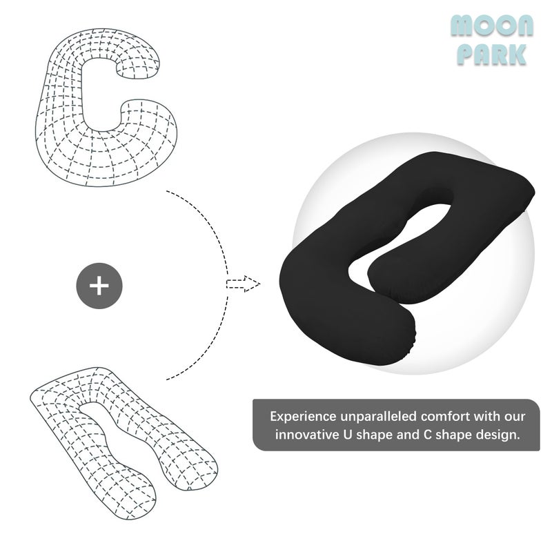 MOON PARK Pregnancy Pillows for Sleeping - U Shaped Full Body Maternity Pillow with Removable Cover - Support for Back, Legs, Belly, Hips - 57 Inch Pregnancy Pillow for Women - Black - Image 5