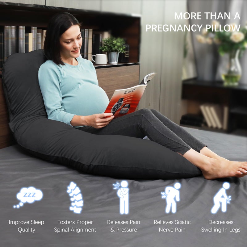 MOON PARK Pregnancy Pillows for Sleeping - U Shaped Full Body Maternity Pillow with Removable Cover - Support for Back, Legs, Belly, Hips - 57 Inch Pregnancy Pillow for Women - Black - Image 4