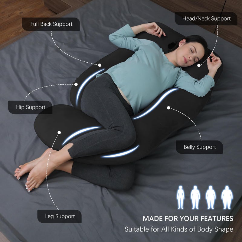 MOON PARK Pregnancy Pillows for Sleeping - U Shaped Full Body Maternity Pillow with Removable Cover - Support for Back, Legs, Belly, Hips - 57 Inch Pregnancy Pillow for Women - Black - Image 2