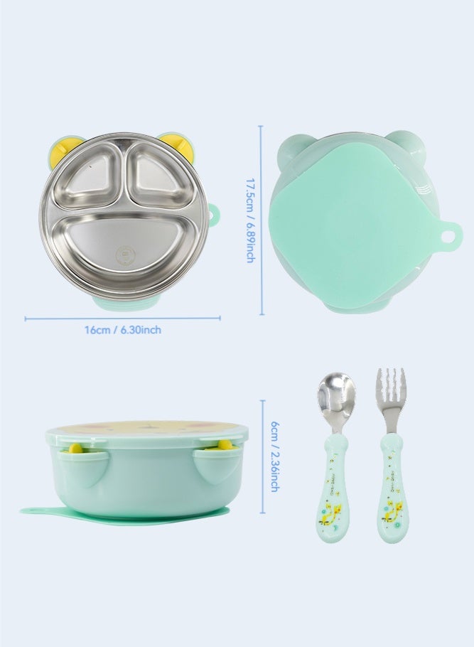 شبيلي طبق شفط للأطفال من الفولاذ المقاوم للصدأ 304 مع فواصل، عزل مائي للحفاظ على الدفء وقاعدة سيليكون قابلة للإزالة لسهولة التنظيف ومنع الانسكاب، للتغذية بدون فوضى في المنزل أو الكرسي العالي، مناسب للأطفال من عمر 12 شهرًا فأكثر (أخضر) - Image 4