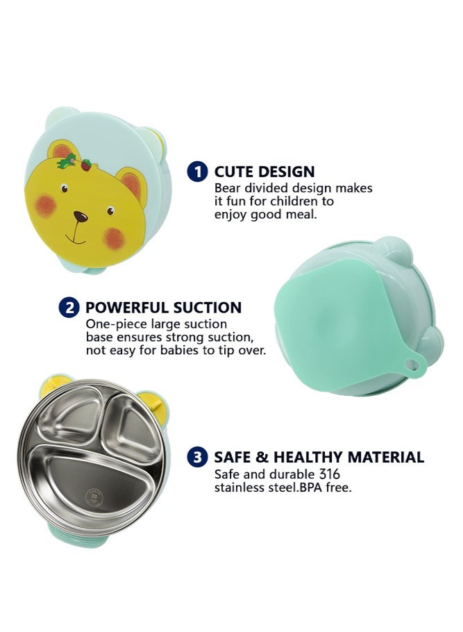 شبيلي طبق شفط للأطفال من الفولاذ المقاوم للصدأ 304 مع فواصل، عزل مائي للحفاظ على الدفء وقاعدة سيليكون قابلة للإزالة لسهولة التنظيف ومنع الانسكاب، للتغذية بدون فوضى في المنزل أو الكرسي العالي، مناسب للأطفال من عمر 12 شهرًا فأكثر (أخضر) - Image 5