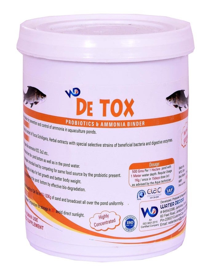 مزيل رابطة الأمونيا WD DE TOX لأحواض الأسماك والروبيان وأحواض السمك | بروبيوتيك مع مسحوق اليوكا | 250 غرام لكل فدان | يتحكم في الأمونيا | يحسن جودة المياه | آمن لجميع الأنظمة المائية (500 غرام) - Image 1