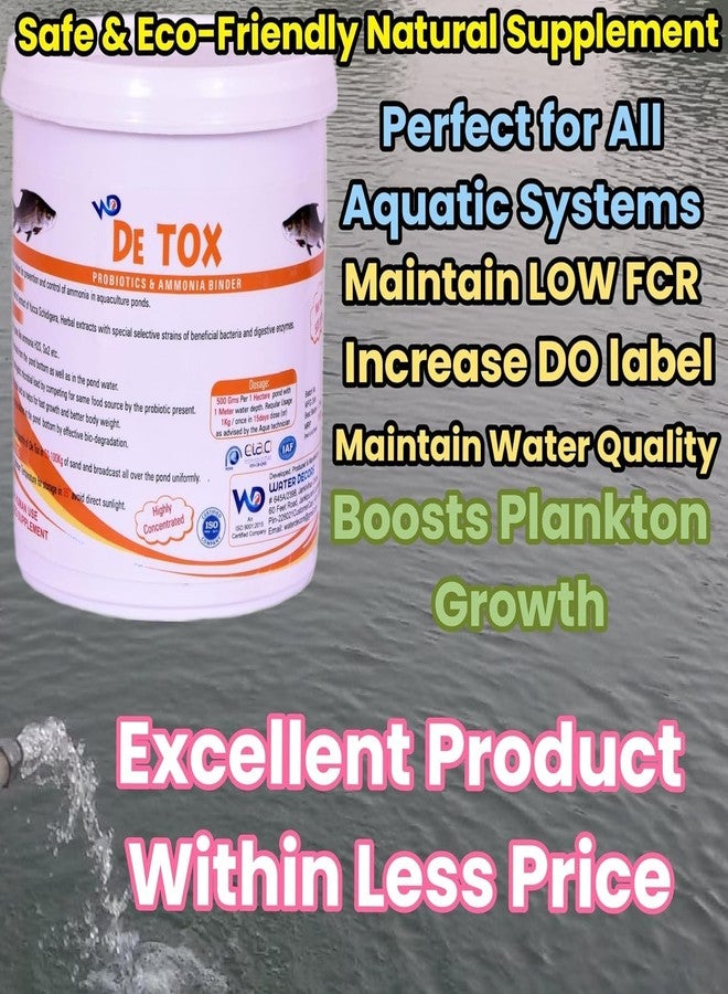 مزيل رابطة الأمونيا WD DE TOX لأحواض الأسماك والروبيان وأحواض السمك | بروبيوتيك مع مسحوق اليوكا | 250 غرام لكل فدان | يتحكم في الأمونيا | يحسن جودة المياه | آمن لجميع الأنظمة المائية (500 غرام) - Image 4