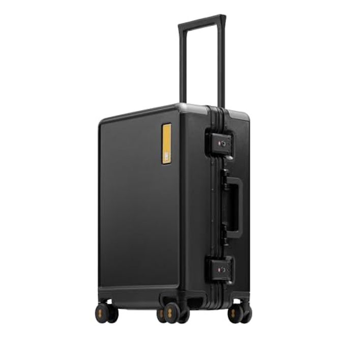 Level8 Zipperless Carry On Suitcase Airline Approved With Aluminum Frame, Hard Shell Luggage With Spinner Wheels, Metal Travel Luggage With Double Tsa Locks, 20 Inch, Black - Image 1