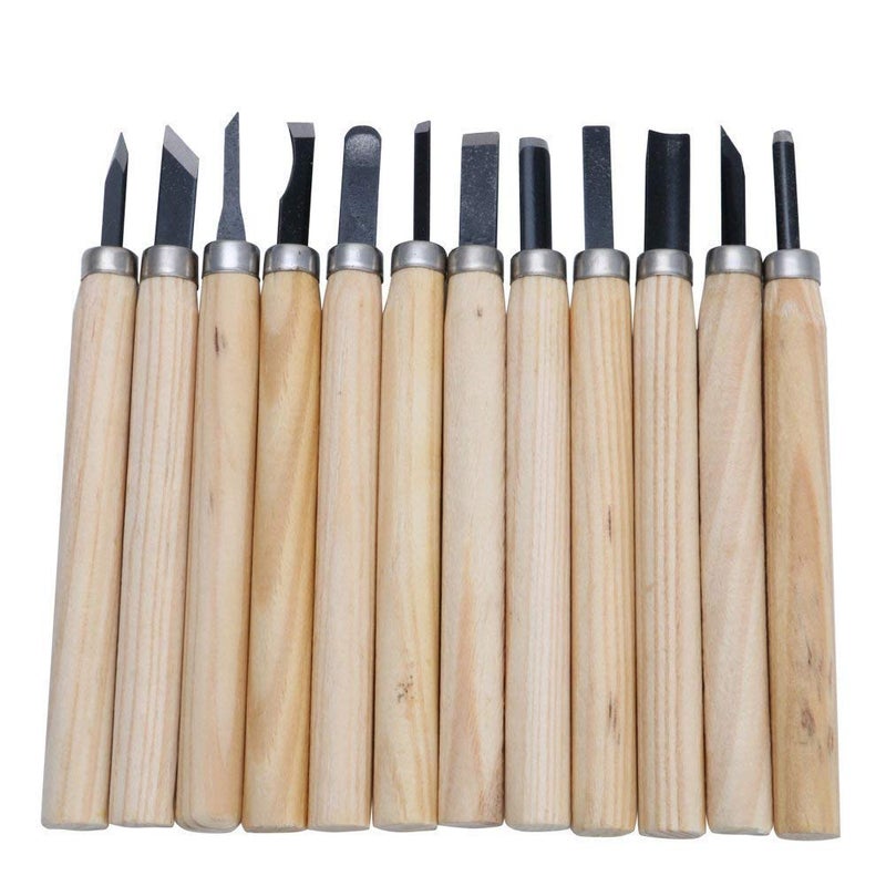 WISHBONE 12PCS WOOD CARVING Hand Wood Carving Chisels Knife for Basic Woodcut Working - Image 1
