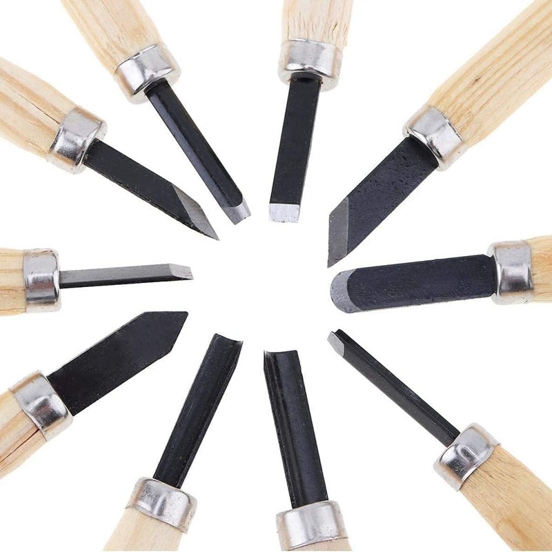 WISHBONE 12PCS WOOD CARVING Hand Wood Carving Chisels Knife for Basic Woodcut Working - Image 4