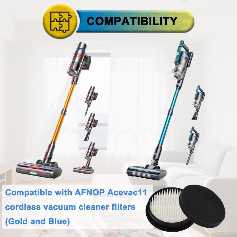 SpaceTent 4 Pack HEPA Vacuum Replacement Filters Compatible with AFNOP Acevac11 Cordless Vacuum Cleaner, with 4 Pack Sponge Sets - Image 2
