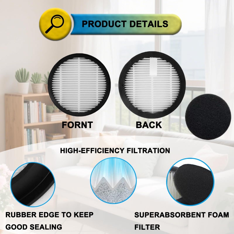 SpaceTent 4 Pack HEPA Vacuum Replacement Filters Compatible with AFNOP Acevac11 Cordless Vacuum Cleaner, with 4 Pack Sponge Sets - Image 4
