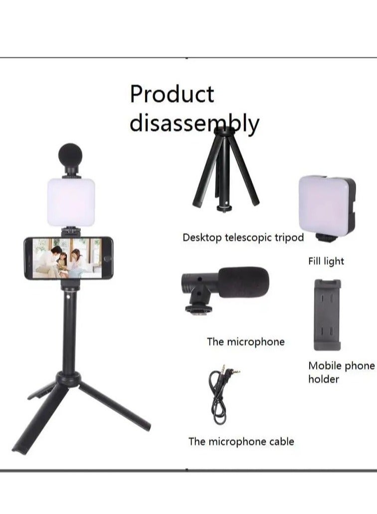 W020 AY-49T Flexible Phone Tripod with Microphone Filling Light Selfie Vlogging Kit - Image 5